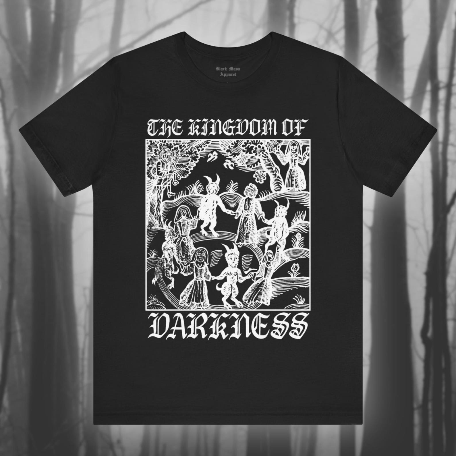 The Kingdom of Darkness, Gothic T-Shirt, Witchcraft, Black Magic Shirt, Vintage Occult T-Shirt, Creepy Medieval Woodcut Unisex Tee 2XL