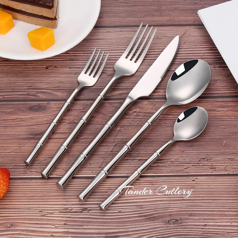 6/24/30Pcs Stainless Steel 304 Cutlery Set Sliver Tableware Western Bamboo Shaped Handle Dinner Set Knife Fork Spoon Sliverware