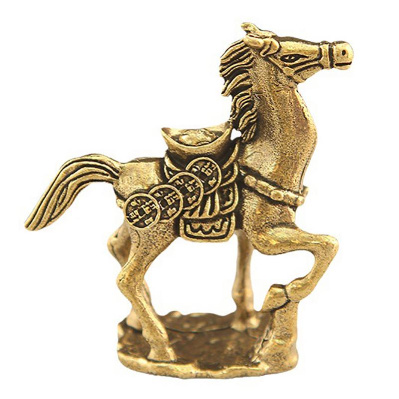 Fine Workmanship Pure Brass Chinese Zodiac Horse Statue Bronze Horse Desktop Decoration Living Room Table Sculpture Craft