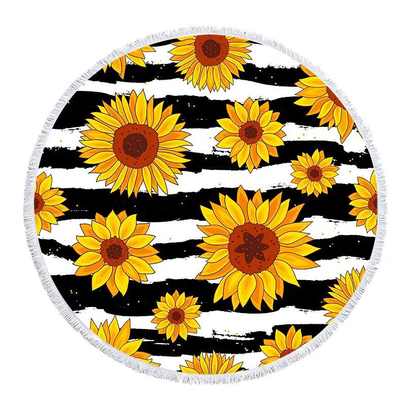 Sunflower Printed Round Beach Towel Home Decorations Furnishing Bedroom Microfiber Travel Camping Yoga Shawl Mat Bath Towel