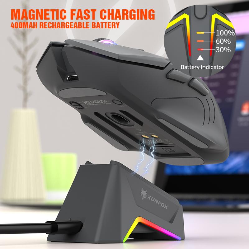 H2 Wireless Bluetooth Dual-mode Mouse RGB Lighting Effect Laptop Gaming Office Magnetic Charging RGB Lighting