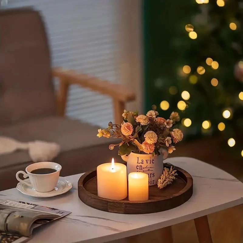 1PC Wood Trays Round Wooden Candle Holder Tray Plate Snack Dessert Kitchen Table Centerpiece Decoration Home Decor