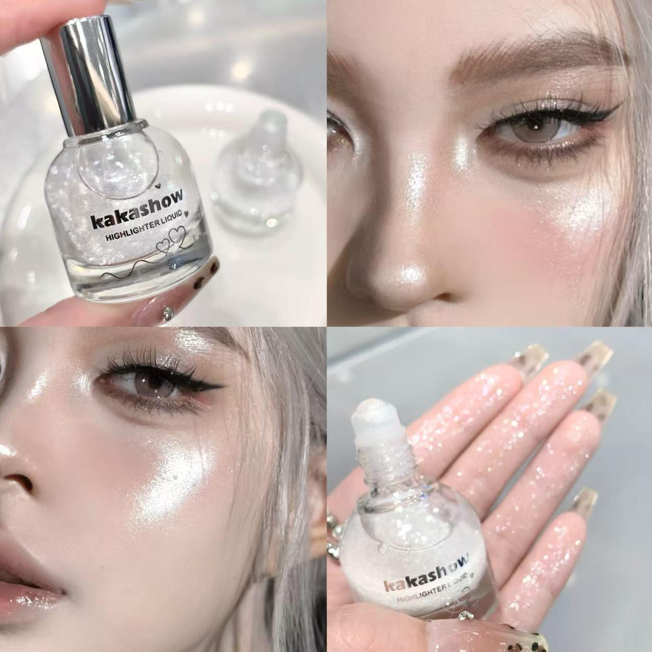 Kakashow Liquid Highlighter Rollerball: Moisturizing, Non-Sticky, Long-Lasting Glitter for Radiant Skin 10g