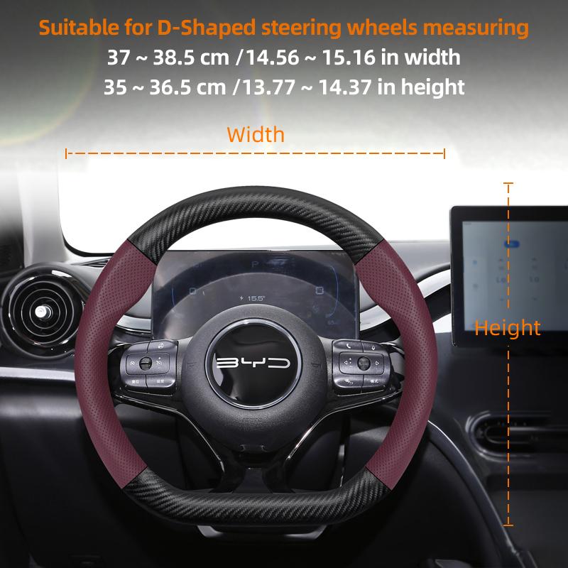 Suitable for Byd Breathable Leather Matte Carbon Fiber Texture Steering Wheel Cover Suitable for Dolphin Mini Seal Atto 3 King Shark 6 Song Pro