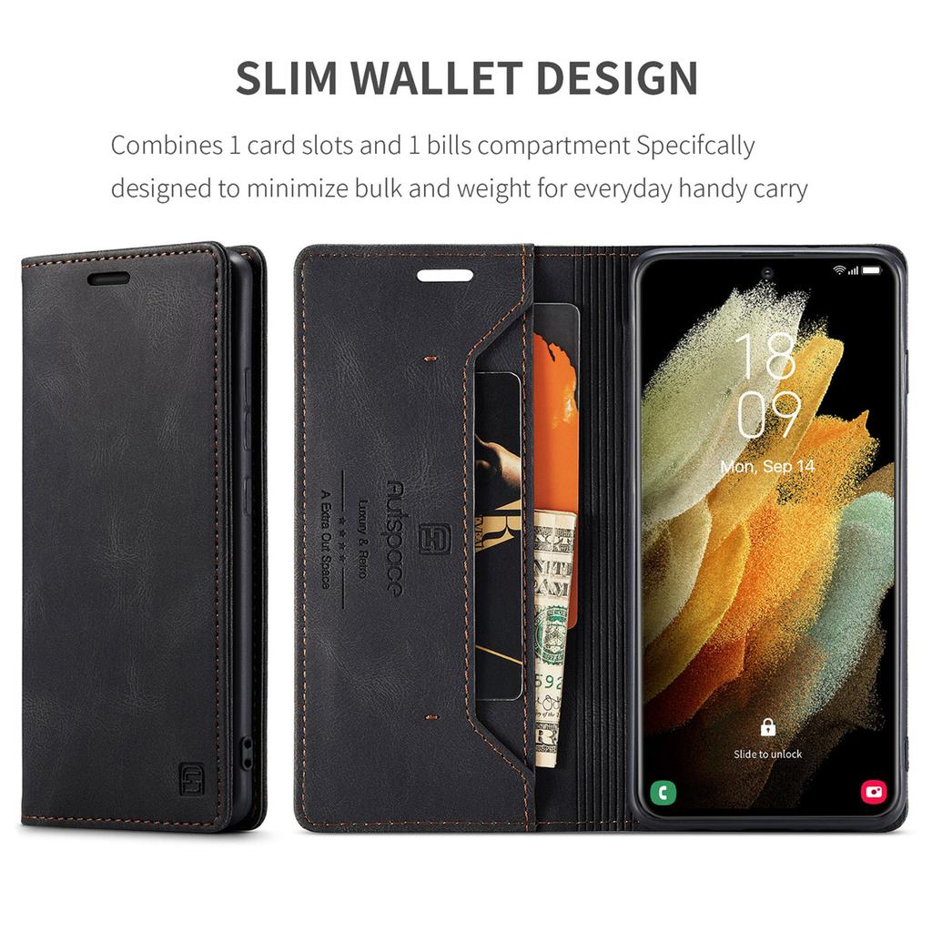 Premium Vintage Leather Wallet Case for Samsung Galaxy S21 Ultra - Flip Cover with Card Slots, Shockproof Retro Style (4 Colors)