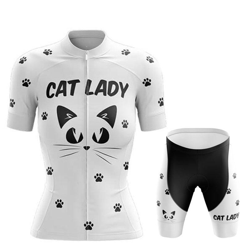 Women's Cycling Jersey Set Pink Cartoon Cat Summer Short Sleeve Breathable MTB Bike Cycling Clothing Maillot Ropa Ciclismo Mujer