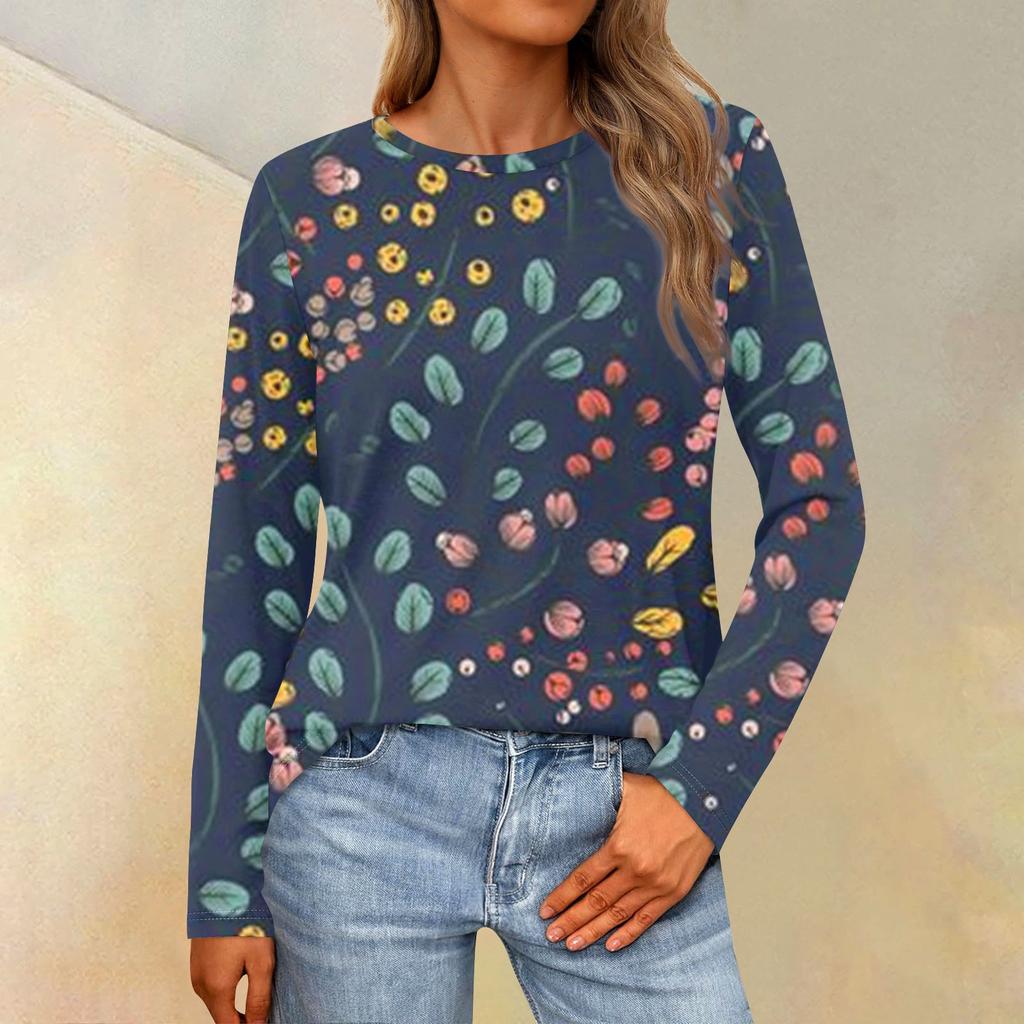 Women's Loose Casual Casual Long Sleeve Round Neck Collar Solid Color T-Shirt Top