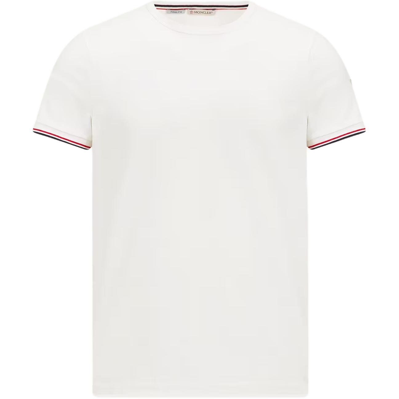 Moncler Katoenen T-shirt met Tricolor-rand en Logo Heren Tops L10918C7160087296004 XXL white