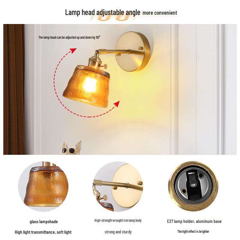 Nordic Amber Glass Wall Lamp - Green Retro Style for Restaurant, Coffee Shop, or Bedside
