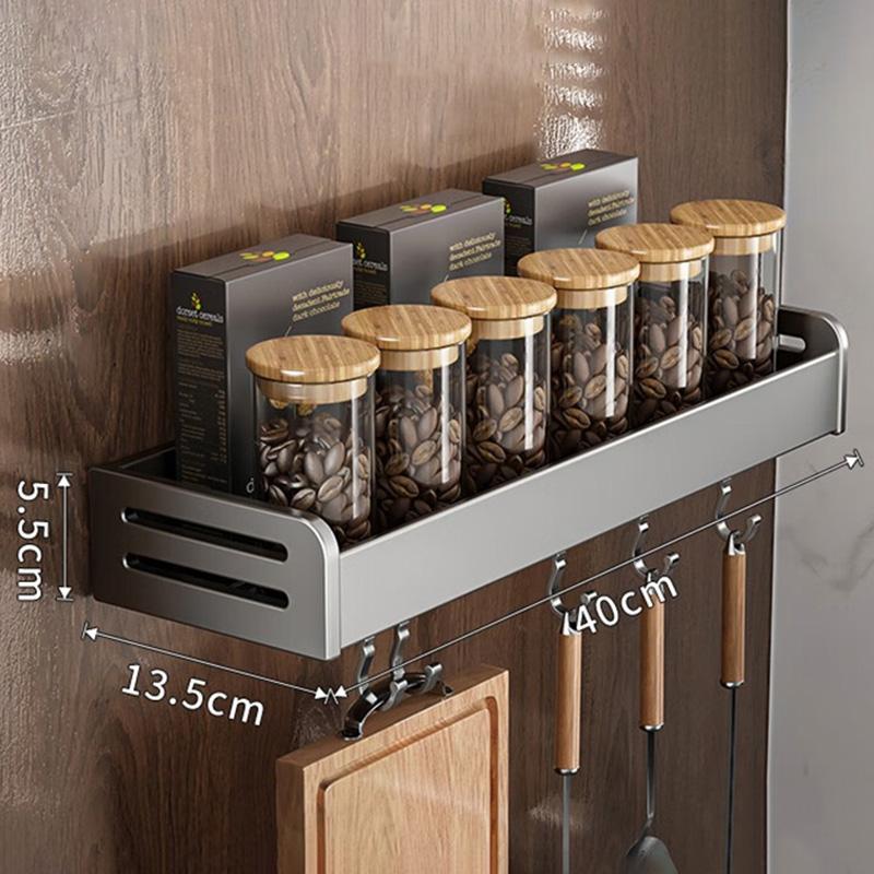 30/40CM Kitchen Storage Rack with Hook Wall Mounted Seasoning Bottle Storage Shelf Knife Shovel Spoon Holder Kitchen Organizers
