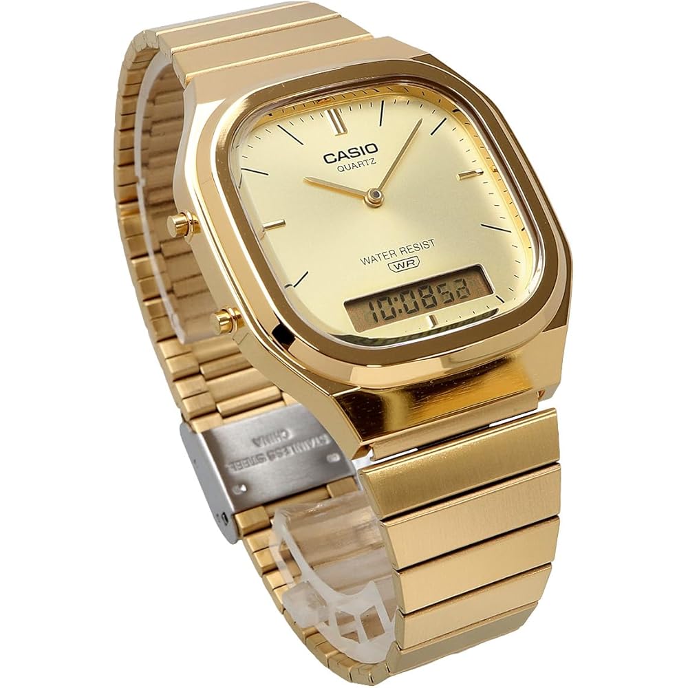 [Casio] CASIO Analog-Digital Quartz Watch Edgy Collection AQ-240EG-9A Unisex Dual Time Gold Overseas Model [Parallel Import]