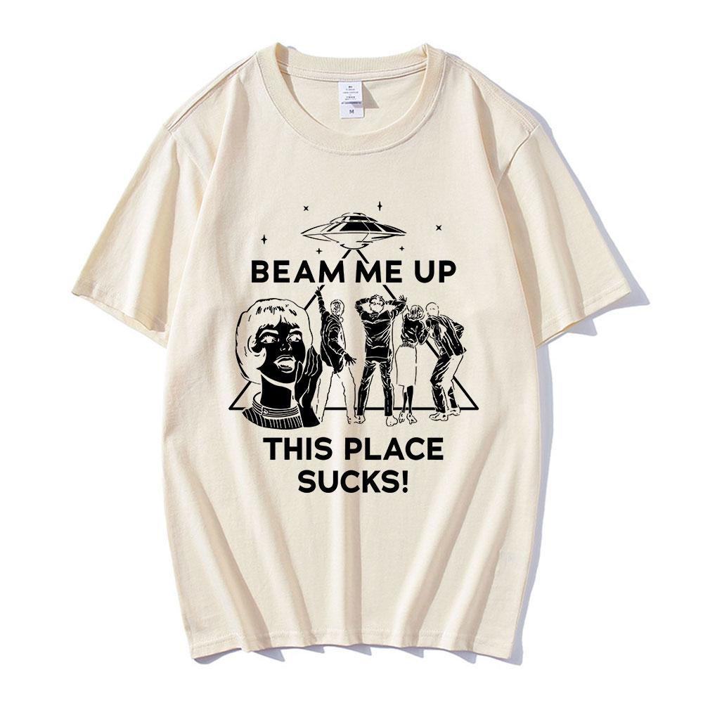 Beam Me Up This Place Sucks Eddie Munson Demogorgon T Shirt Unisex Women Cotton Casual Tshirts Fashion Short Sleeves Tshirt Tops