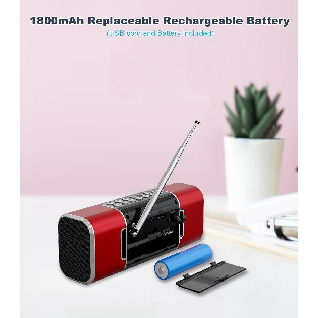 Kleines digitales FM-Radio mit Bluetooth-Lautsprecher, tragbares wiederaufladbares USB/SD-Karten-MP3-Player-Radio mit drahtlosem Lautsprecher und Kopfhöreranschluss