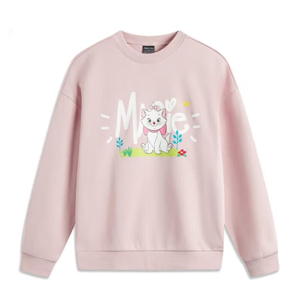 Li Ning Cute Everyday Round Neck Versatile Sweatshirt Fleece Long Pants Casual Sports Suit Women sweatshirt AWDUC52-4+AKLVB40-1