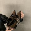 Fashion Retro Pointed Mary Jane Small Leather Shoes for Women 2024 Autumn and Winter New Korean Version of Chunky Heel Loafers