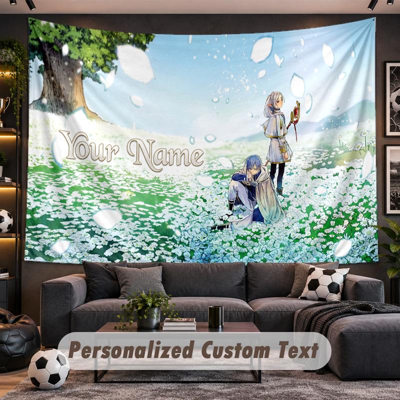 Frieren Beyond Journey's End Personalized Tapestry Support Custom Name, Wall Art Home Decoration