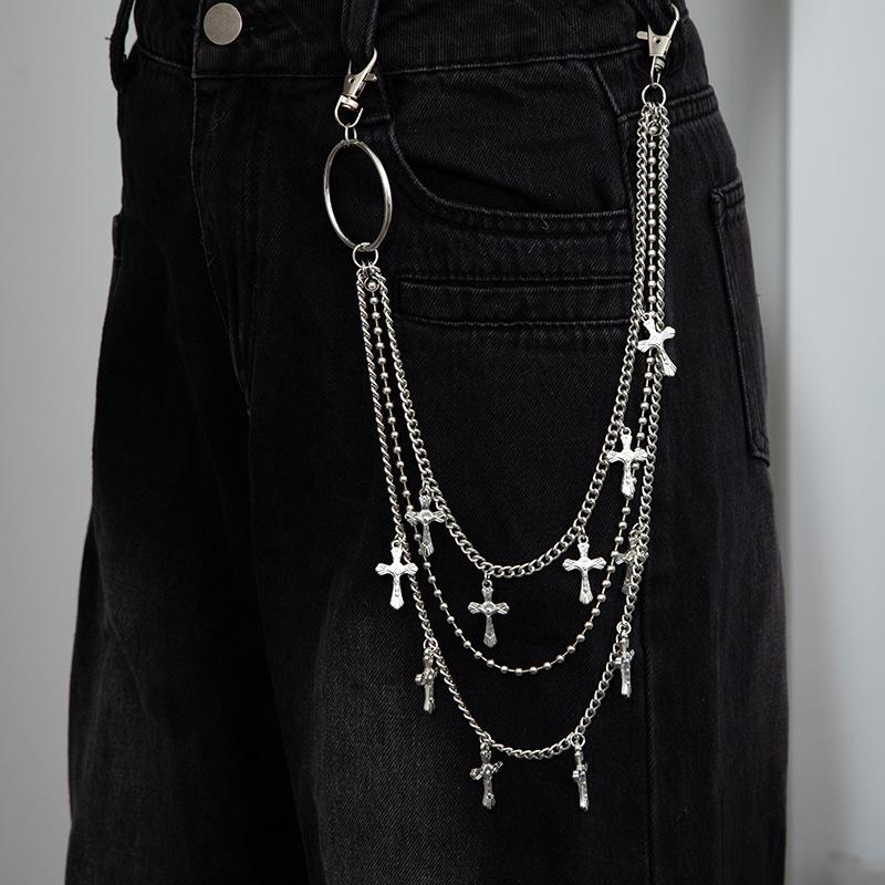 Hip Hop Punk Cross Pendant Waist Chain Fashion Geometric Multi-Layer Metal Chain Men'S And Women'S Pant Chains