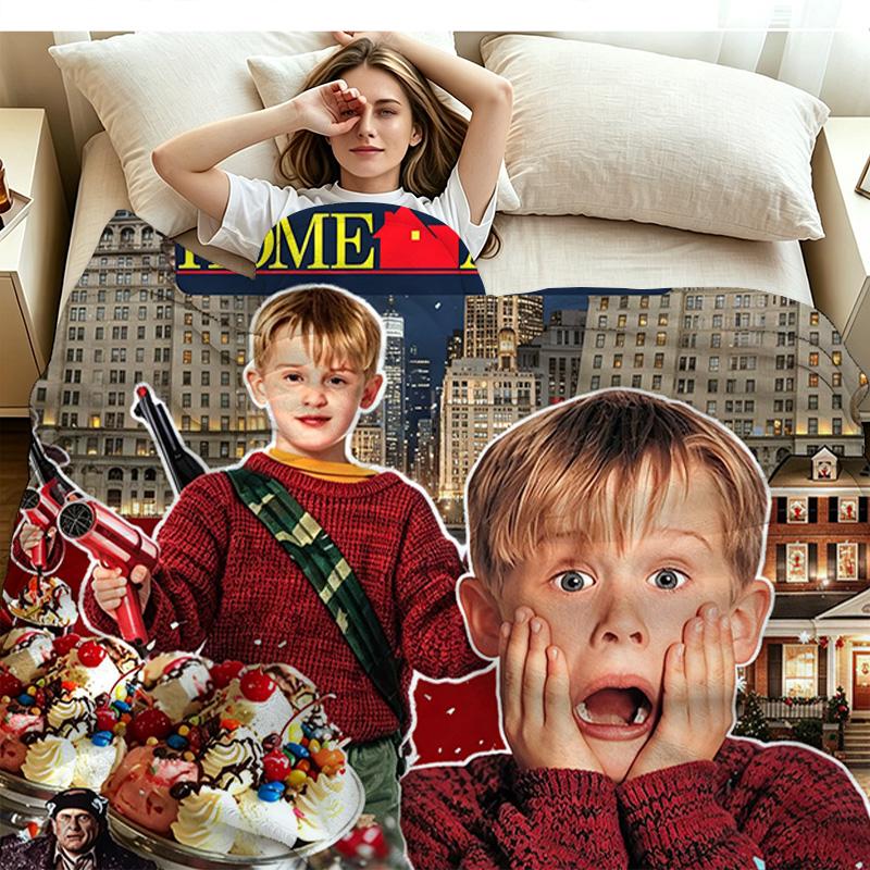 Home Alone Christmas Print Flannel Blanket High Quality Warm Comfortable Cover for All Seasons Perfect for Gifts Home Decor