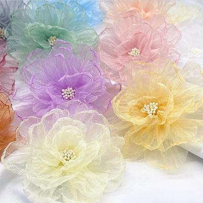 9cm Flower Handmade Chiffon Fabric Patch Applique for Clothing, Hats, Bags, Hair Clips, DIY Decorative Accessories