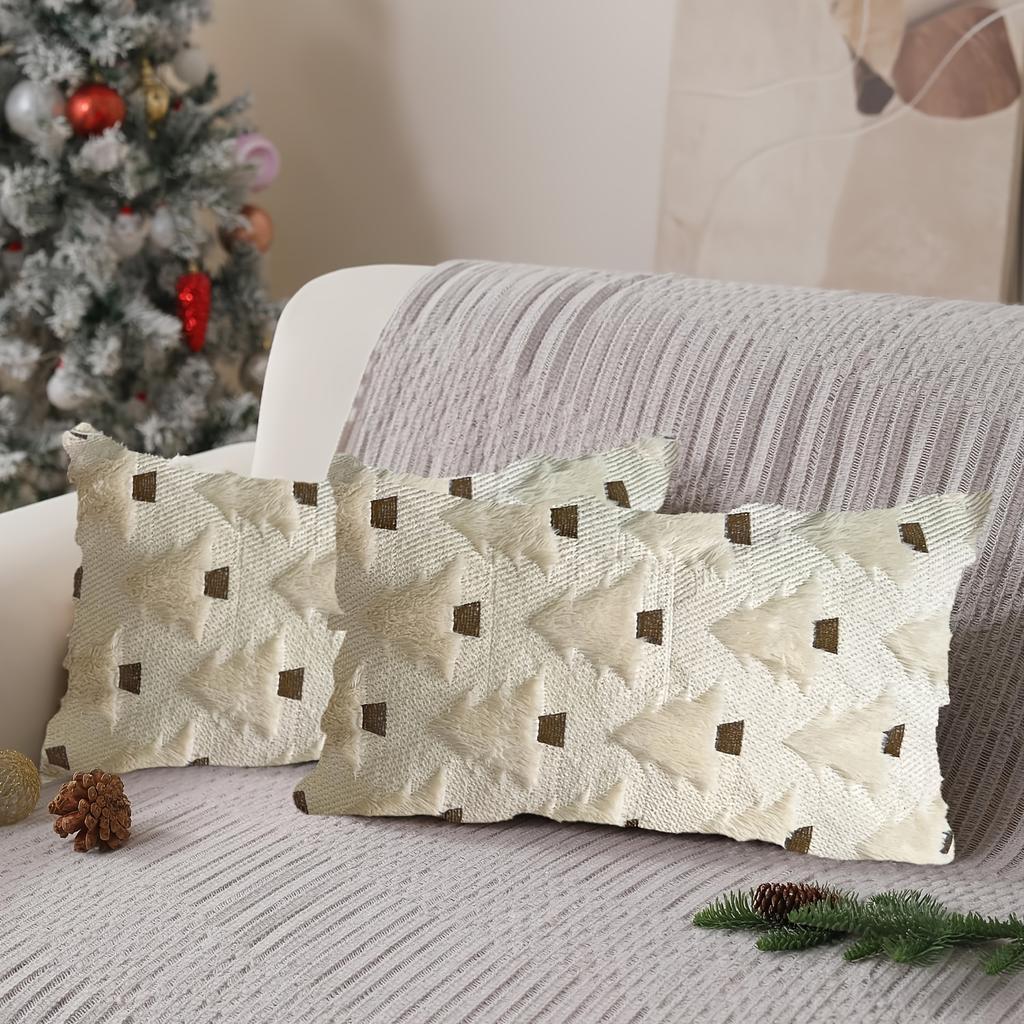 2pcs Christmas Pillow Covers Christmas Tree Pillow Cases Decorations Soft Plush Faux Wool Pillow Covers Winter Holiday Decor for Sofa Living Room