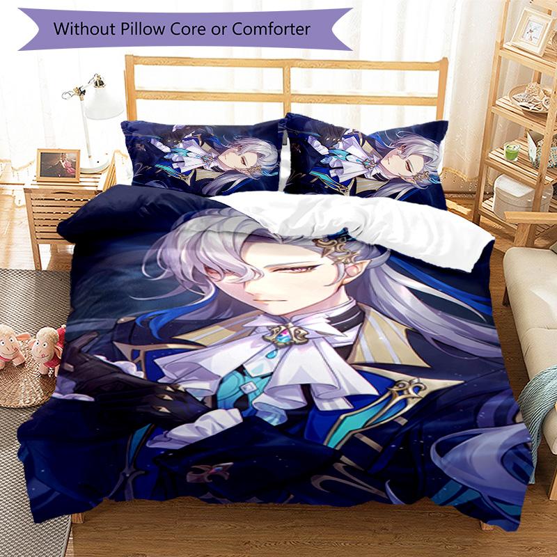 3pcs Genshin Impact Navelette pattern bedding set duvet cover set includes duvet cover &pillowcases, perfect all season bedroom decoration & gift
