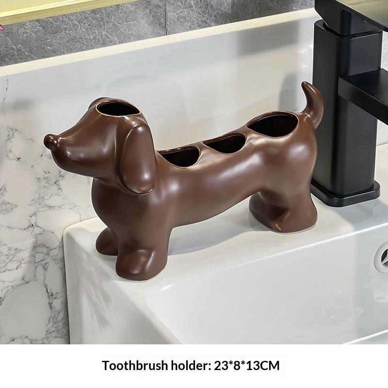 Abs Dachshund Dog Toothbrush Holder Multi Slots Adorable Design For Bathroom Countertop Storage Organizer