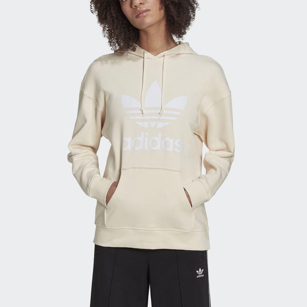 Adidas Originals Solid Color Brand Logo Printed Hooded Sweatshirt Women Sweatshirt Off-White H33586