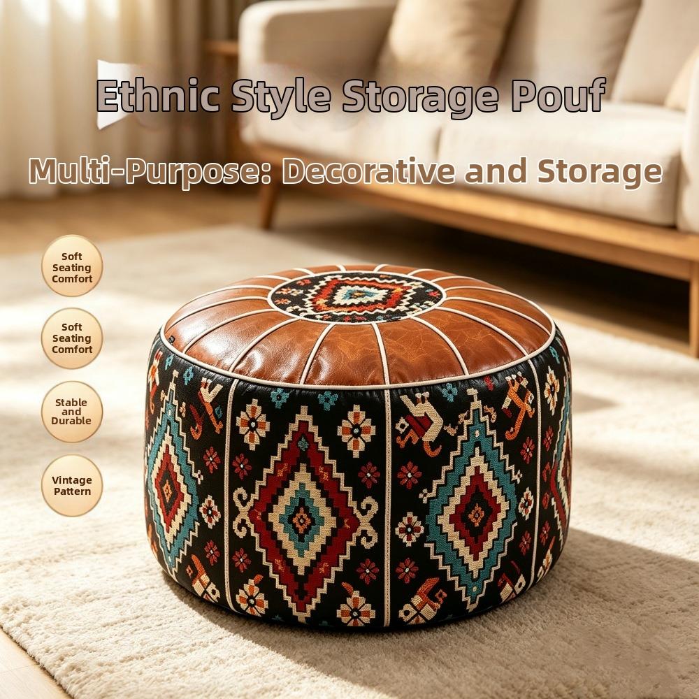 PU Leather Sofa Stool Cover Fillable Storage Ottoman Foot Rest Footstool Cover Living Room