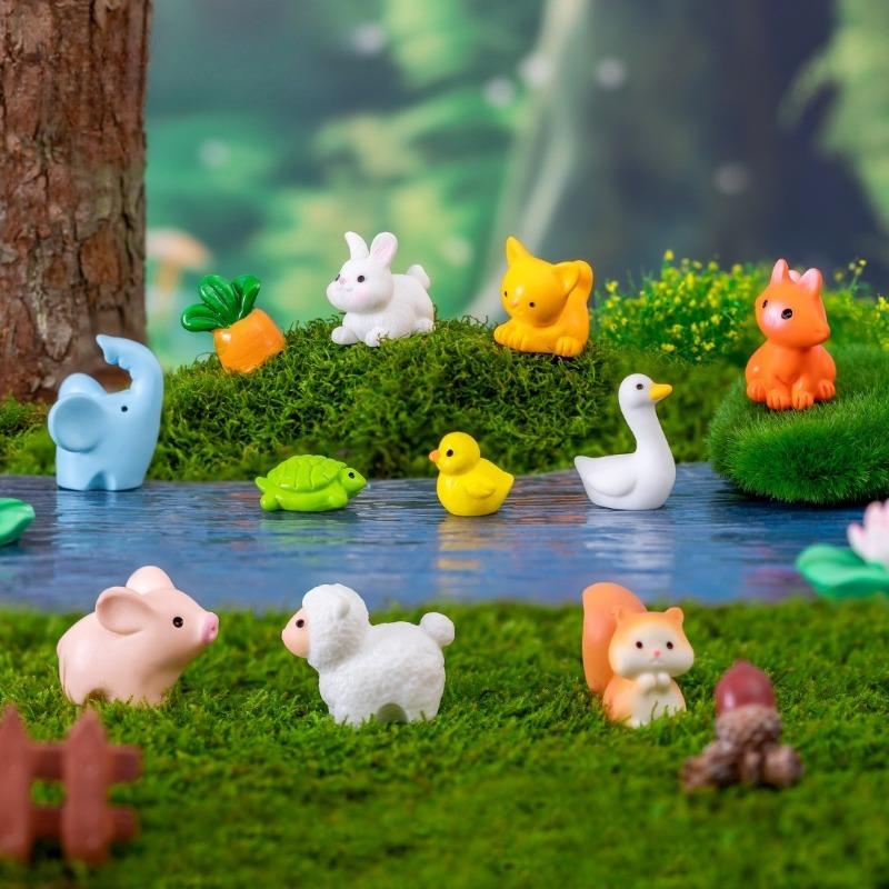 1Pcs Cute Animals Micro Figurine Rabbit Sheep Duck Pig Cat Horse Frog Turtle Snake Koala Mini Ornament Garden Landscape Decor