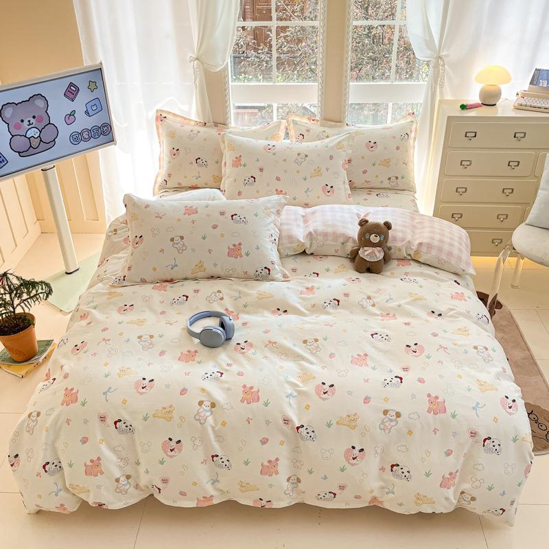 100% Cotton Bed Four-piece Set Skin-friendly Breathable Quilt Cover Bed Sheet Pillowcase Set Pastoral Small Flower