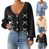Cardigan de damă uni cu nasturi, cu decolteu adânc în V, jachetă scurtă lejeră, top casual