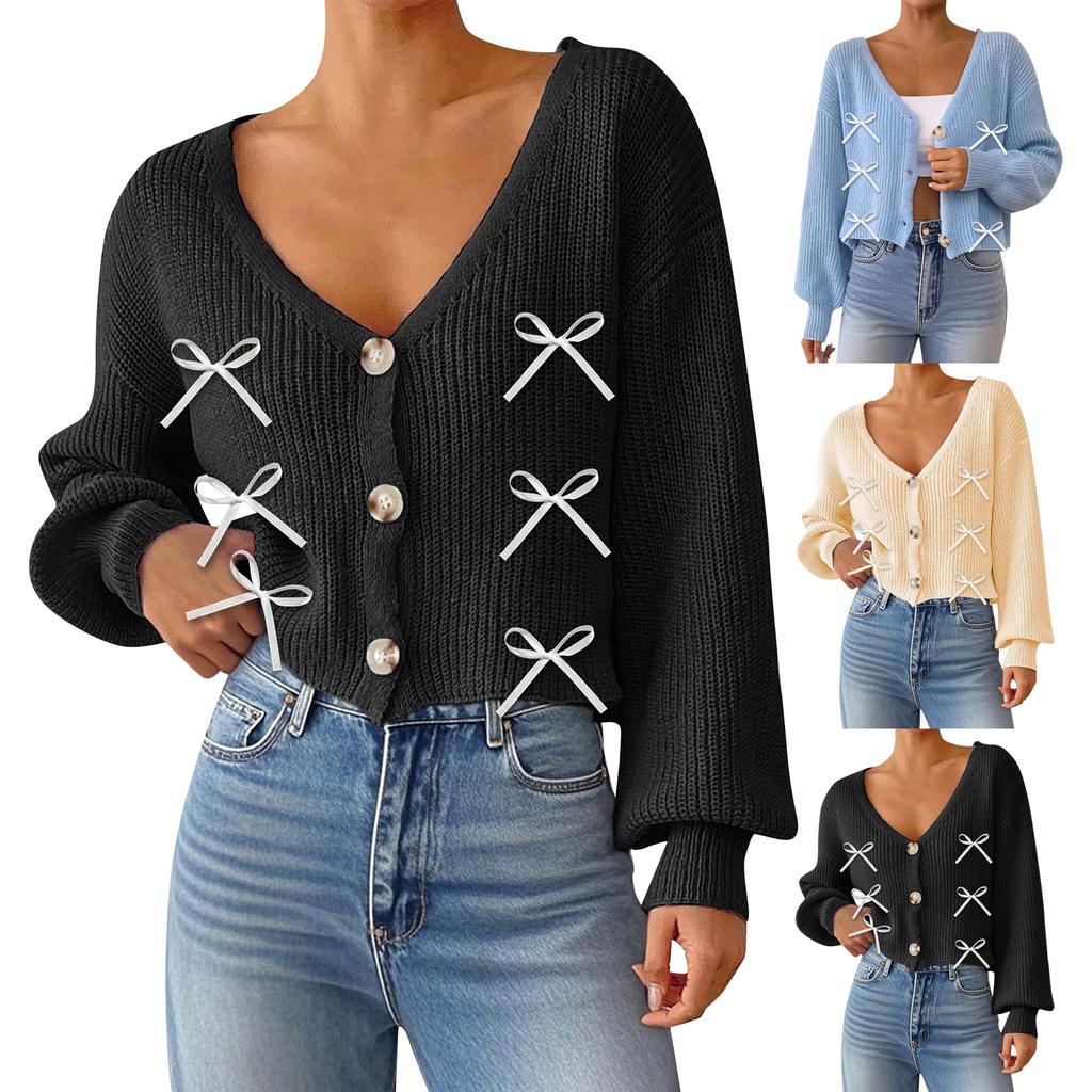 Cardigan de damă uni cu nasturi, cu decolteu adânc în V, jachetă scurtă lejeră, top casual