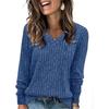 Women Long Sleeve V Neck Ribbed Casual Loose Fit T Shirt