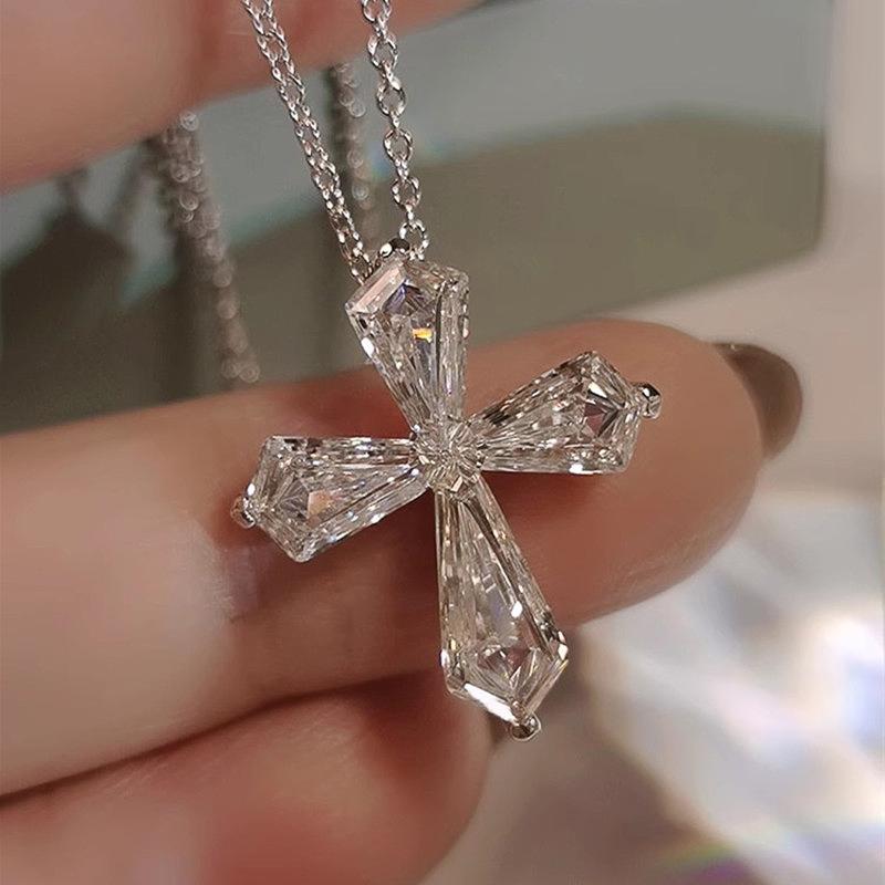 Crystal Cross Necklace Women Luxury Trendy Female Wedding Party Neck Accessories Gift Statement Jewelry