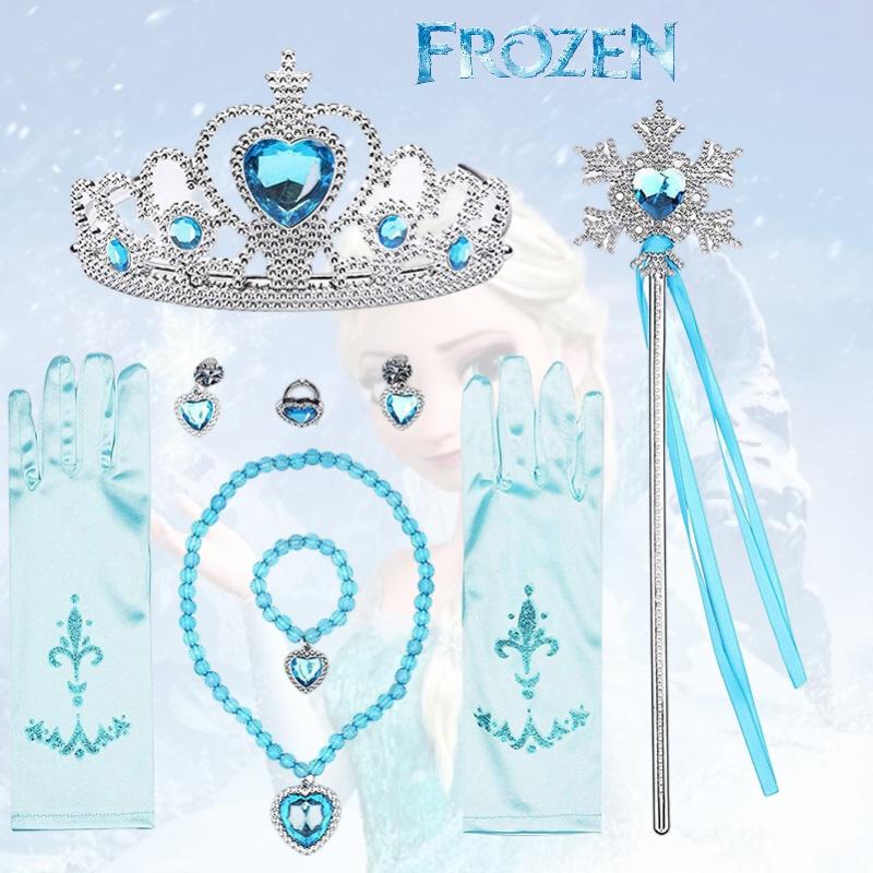 Dětská Frozen Elsa Princezna Plastová Korunka Kouzelná Hůlka Náhrdelník Náušnice Mašlička Rukavice Sada