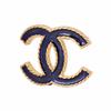 CHANEL gold denim blue double c fine glitter metal brooch women's style