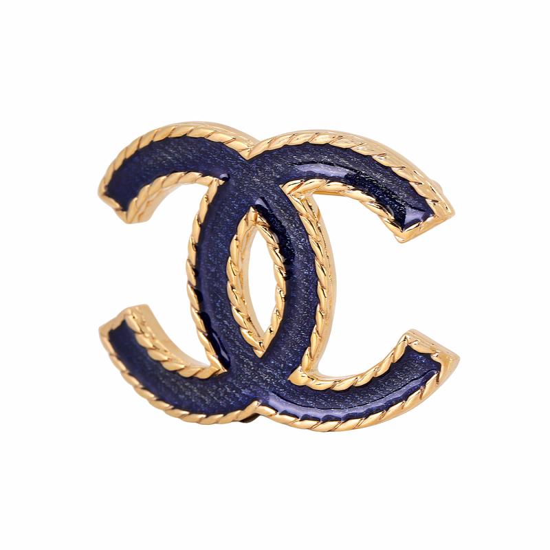 CHANEL gold denim blue double c fine glitter metal brooch women's style