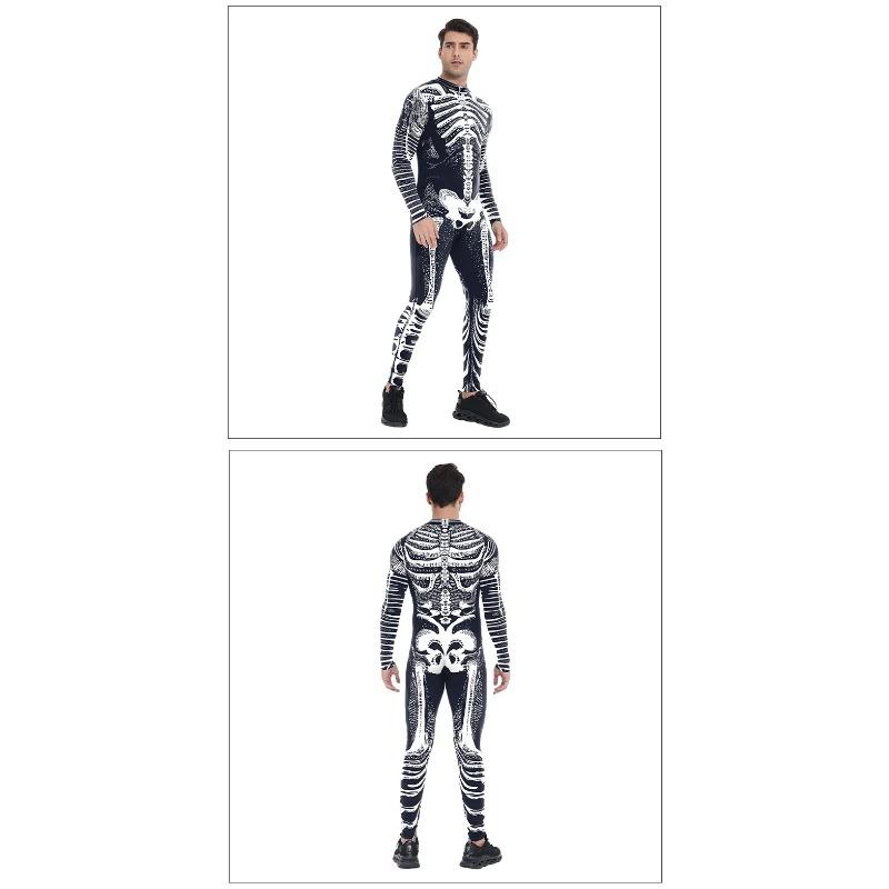 Black and White Clown Human Muscle Skull Skeleton Halloween Cosplay Costume Adults Men Party Body Digital Print Tights Onesie