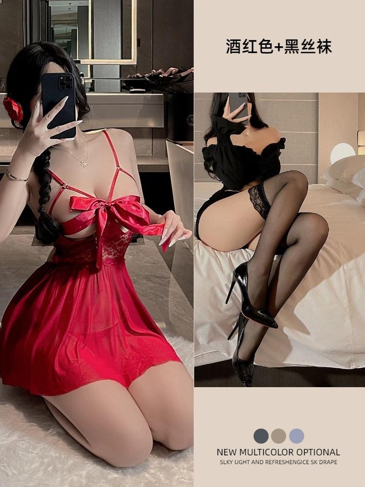 Strap milk leakage lingerie women's sexy suspender skirt large size bow princess wind mesh