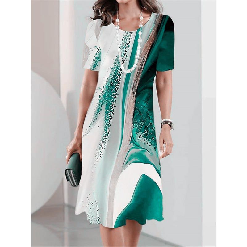 Elegant Fashion Tie-dye Style Women Mini Dress Short Sleeve 3D Printed Gradient Street Ladies Dress Casual Dress