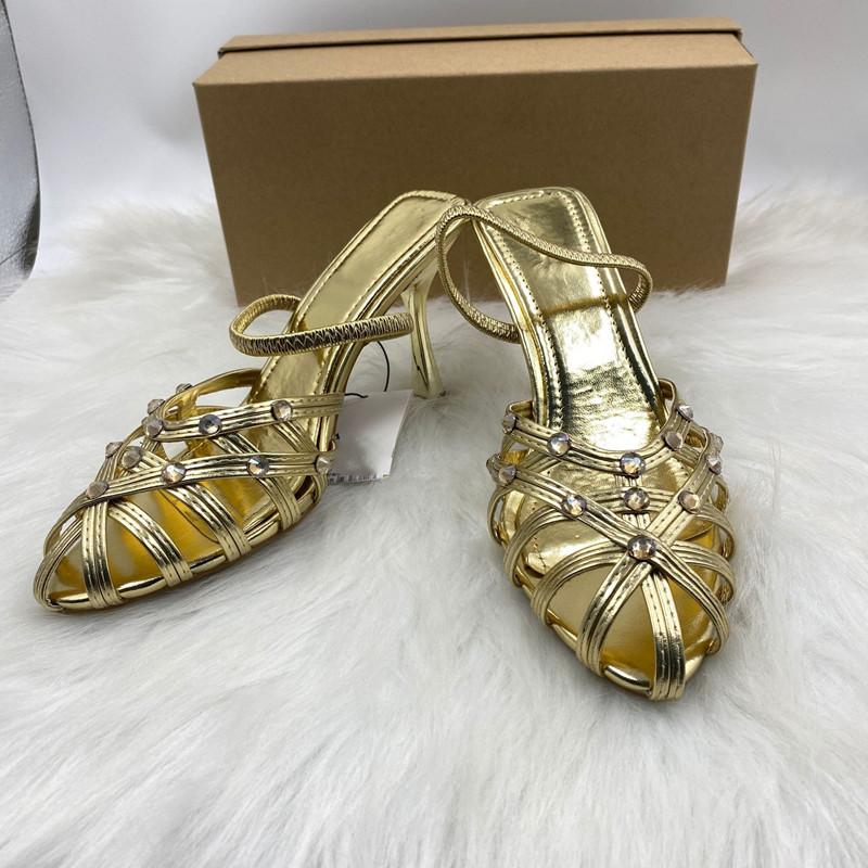 

Fashion Fashion Sequined Weave Hollow out Women Gladiator Sandals Sexy Narrow Band Slingbacks Office Lady High heels Summer Party Shoes 42 золотой