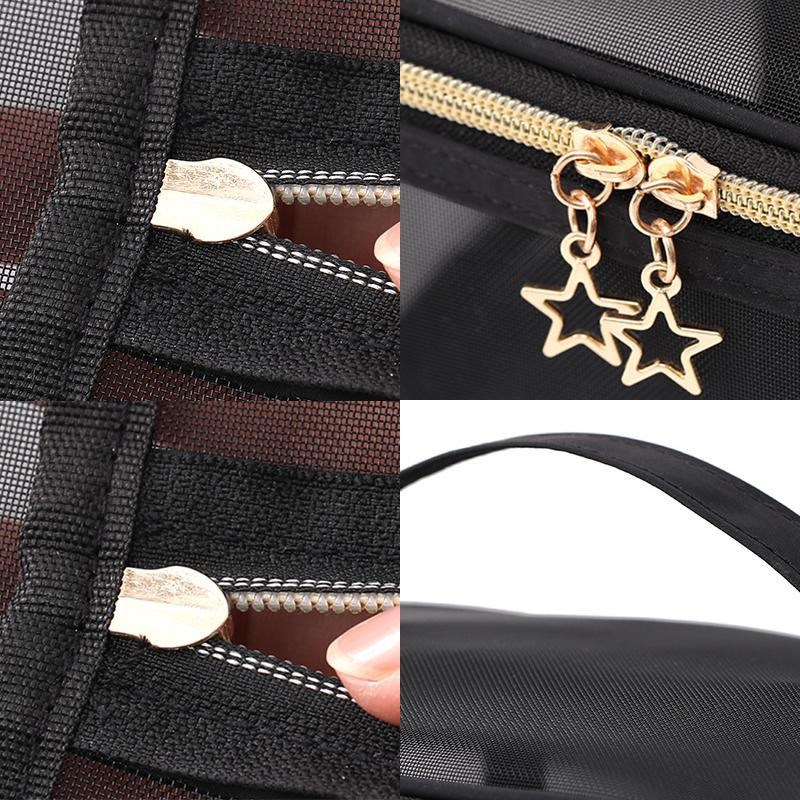 1Pc Black Mesh Cosmetic Bag Small Large Makeup Bags Zipper Pouch For Offices Travel Storage Bags Toiletry Bags Makeup Pouch