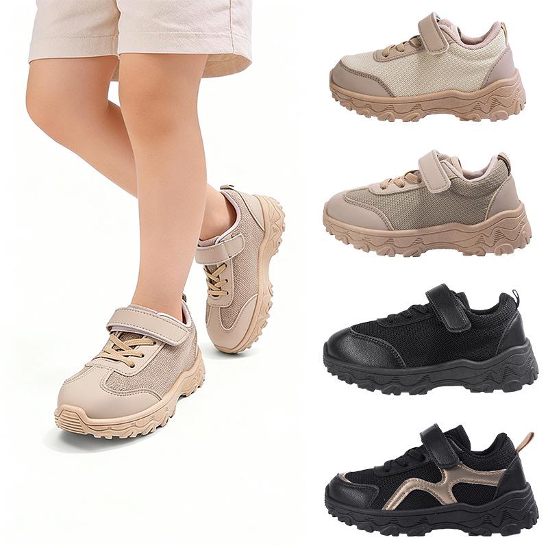 Spring Mesh Boys' Mid-Large Thick Sole Casual Velcro Sports Running Shoes