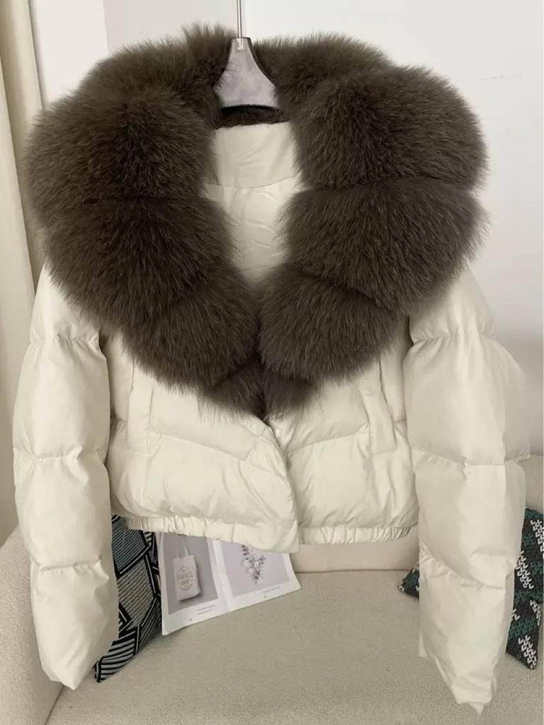 Damen Kurzpufferjacke mit Kragen aus Kunstfell, Stepp-Wintermantel-Set, Drei Farben verfügbar