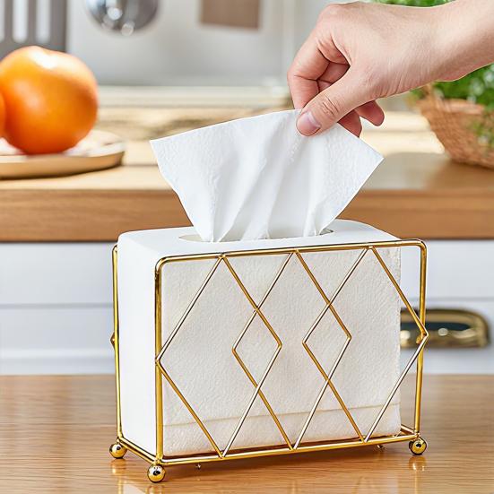 Metal Napkin Holder Tabletop Modern Napkin Dispenser Paper Napkin Holder Golden Upright Napkin Holder for Kitchen Countertops Dining Table Decor