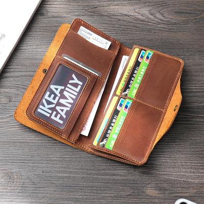 Men's Retro First Layer Cowhide Long Wallet Genuine Leather Business Multi-card Clutch Bag Crazy Horse Leather Driver's License Wallet