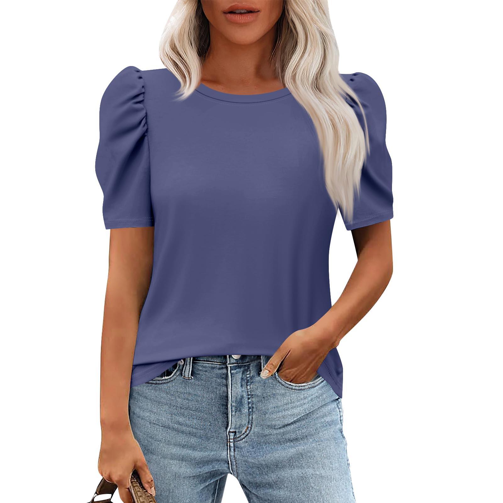 

Жіночі повсякденні топи з короткими рукавами, модні туніки з круглим вирізом, літній одяг XXL Темно-синій