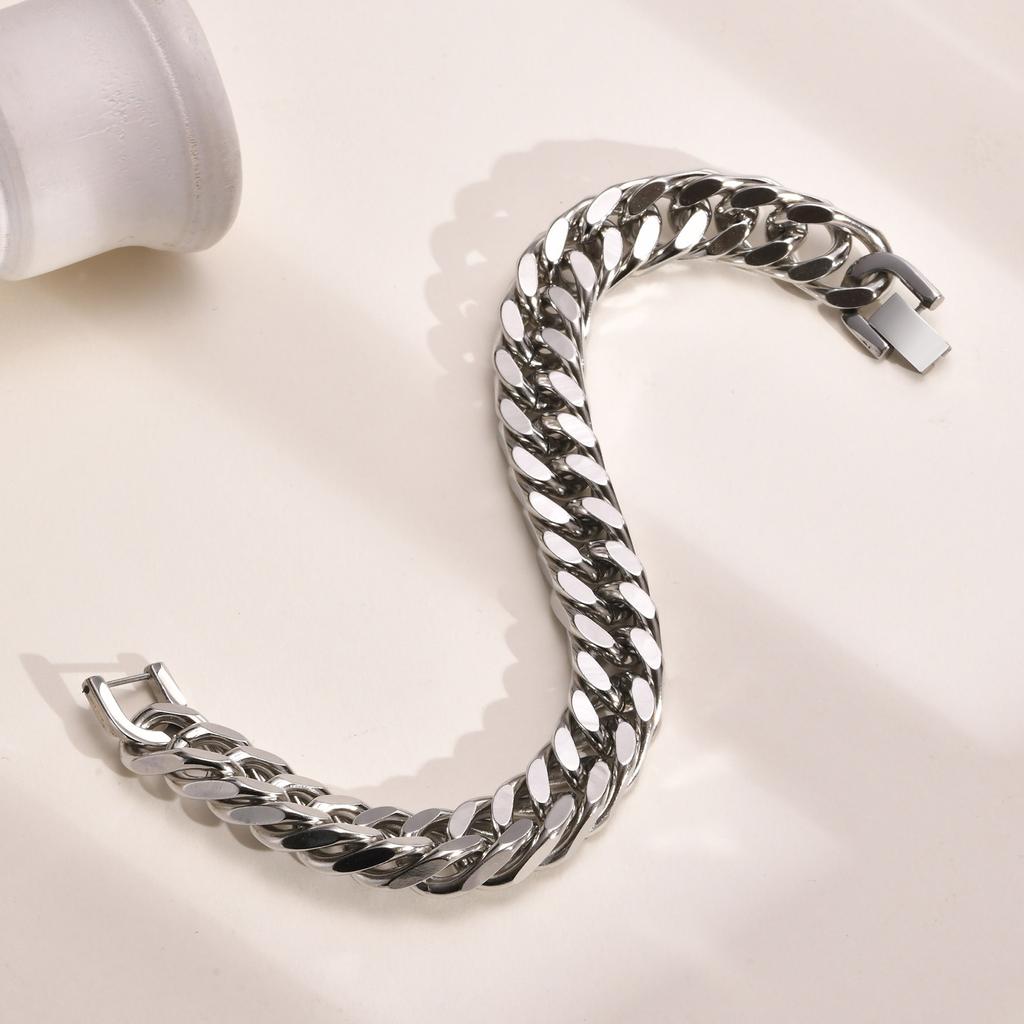 Herren Grobe 8/10/12/15MM Edelstahl Kubanische Kette Armbänder, Nie Verblassend Silberfarbe Metall Hip Hop Männliches Armband pulseira