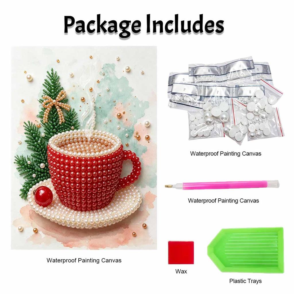 Frameless Pearl Painting Kit Christmas Hot Drink Aesthetic Wall Art DIY Sparkling Bead Canvas Room Decor Creative Craft