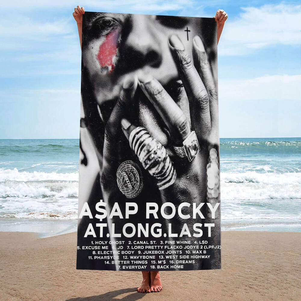 ASAP Rocky Rap Singer Beach Towel Cartoon Cute Summer Kids Large Bath Pool Beach Towel Microfiber Absorbent For Swimming Travel